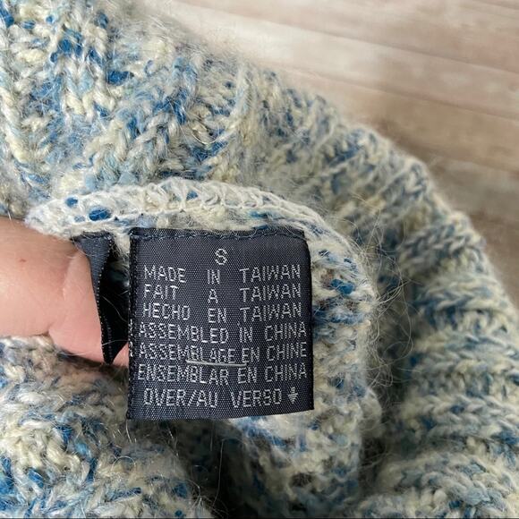 Vintage Liz Wear Turtleneck Pointelle Knit Sweater Blue Mohair 90s Beach Size S - Picture 5 of 7